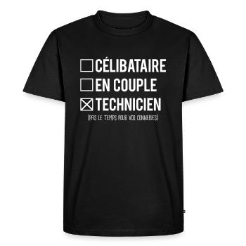 Célibataire en couple technicien humour métier - T-shirt Premium bio Homme - noir - Devant - Nico (187cm)