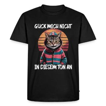 Drôle de chat qui dit Ne me regarde pas dans ça - T-shirt Premium bio Homme - noir - Devant - Nico (187cm)