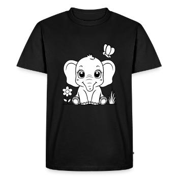 Mignon éléphant assis - T-shirt Premium bio Homme - noir - Devant - Nico (187cm)