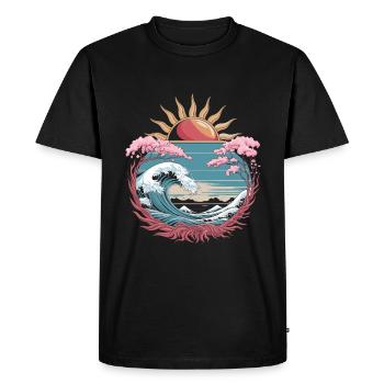 Big Wave Vaporwave Esthétique Années 80 Mode Anime - T-shirt Premium bio Homme - noir - Devant - Nico (187cm)