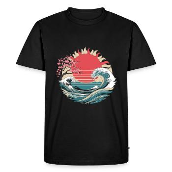 Big Wave Vaporwave Esthétique Années 80 Mode Anime - T-shirt Premium bio Homme - noir - Devant - Nico (187cm)
