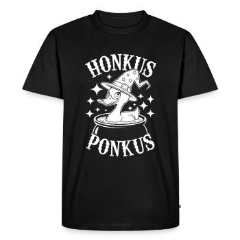 Honkus Ponkus Funny Duck Witch Halloween Magic - Men's Premium Organic T-Shirt - black - Front - Nico (187cm)