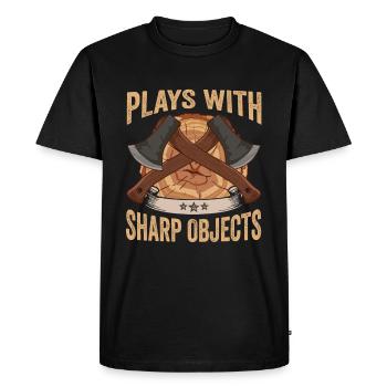 Logger Plays With Sharp Objects Axe Lumberjack - Men's Premium Organic T-Shirt - black - Front - Nico (187cm)