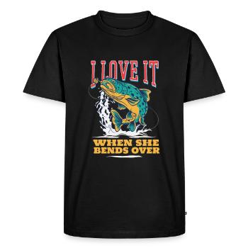 Pêcher J’adore quand elle se penche sur la pêche à la ligne - T-shirt Premium bio Homme - noir - Devant - Nico (187cm)