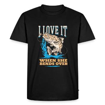 Pêcher J’adore quand elle se penche sur la pêche à la ligne - T-shirt Premium bio Homme - noir - Devant - Nico (187cm)