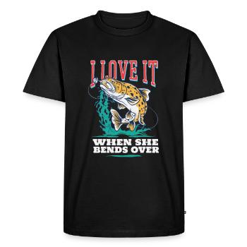 Pêcher J’adore quand elle se penche sur la pêche à la ligne - T-shirt Premium bio Homme - noir - Devant - Nico (187cm)