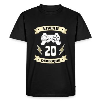 niveau 20 débloqué anniversaire 20 ans homme drole - T-shirt Premium bio Homme - noir - Devant - Nico (187cm)