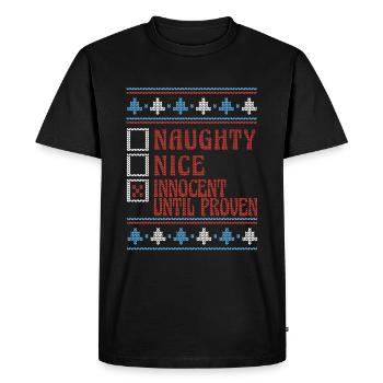 Gentil ou vilain innocent jusqu’à preuve du contraire - T-shirt Premium bio Homme - noir - Devant - Nico (187cm)