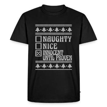 Gentil ou vilain innocent jusqu’à preuve du contraire - T-shirt Premium bio Homme - noir - Devant - Nico (187cm)