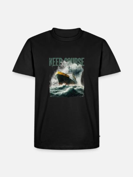 Commic Schiff im Stürmischer See - Männer Premium Bio T-Shirt - Schwarz