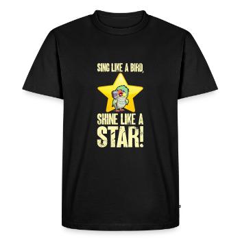 Oiseau comique au micro : Sing & Shine - T-shirt Premium bio Homme - noir - Devant - Nico (187cm)