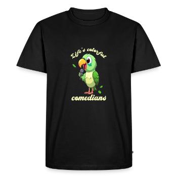 Perroquet au microscope au look comique - T-shirt Premium bio Homme - noir - Devant - Nico (187cm)