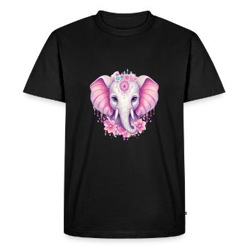 Éléphant indien en rose - flore et ornementation - T-shirt Premium bio Homme - noir - Devant - Nico (187cm)
