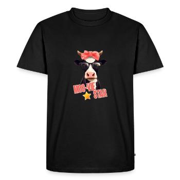 MOO-VIE STAR - Comic Cow with Gold Star - Men's Premium Organic T-Shirt - black - Front - Nico (187cm)
