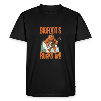 Bigfoot Cartoon Electric Guitar Music Humor - Men's Premium Organic T-Shirt - black - Front - Nico (187cm)