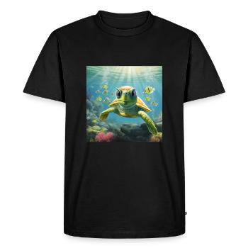 Cartoon turtle dives in the sea - Men's Premium Organic T-Shirt - black - Front - Nico (187cm)