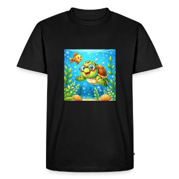 Little cartoon turtle with swimming goggles - Men's Premium Organic T-Shirt - black - Front - Nico (187cm)