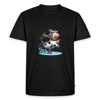 Ice Skating Cow - Bande dessinée d’hiver - T-shirt Premium bio Homme - noir - Devant - Nico (187cm)