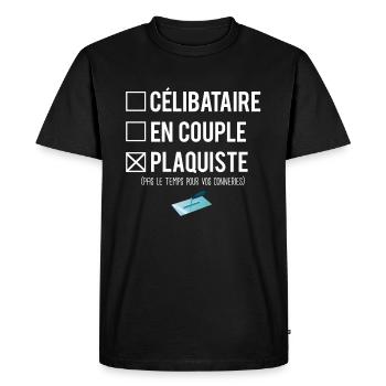 Célibataire en couple plaquiste humour - T-shirt Premium bio Homme - noir - Devant - Nico (187cm)