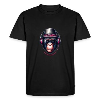 Cartoon monkey with headphones, glasses and hat - Men's Premium Organic T-Shirt - black - Front - Nico (187cm)