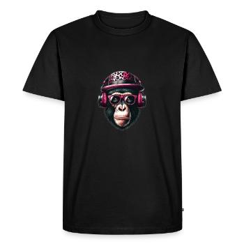 Singe comique avec lunettes de soleil, écouteurs et chapeau - T-shirt Premium bio Homme - noir - Devant - Nico (187cm)