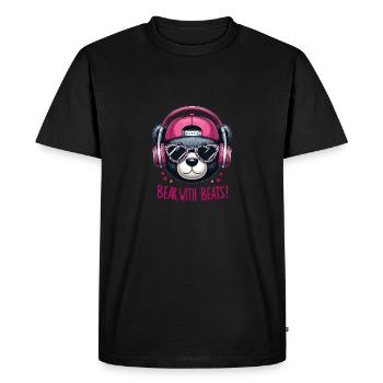 Ours avec des écouteurs et des lunettes de soleil - T-shirt Premium bio Homme - noir - Devant - Nico (187cm)