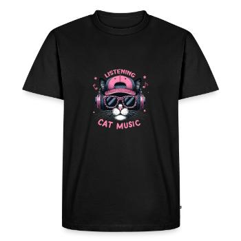 Chat comique avec des écouteurs et des lunettes de soleil à l’écoute - T-shirt Premium bio Homme - noir - Devant - Nico (187cm)