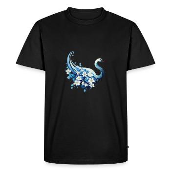 Polygon Origami Swan in Blue with Flowers - Men's Premium Organic T-Shirt - black - Front - Nico (187cm)