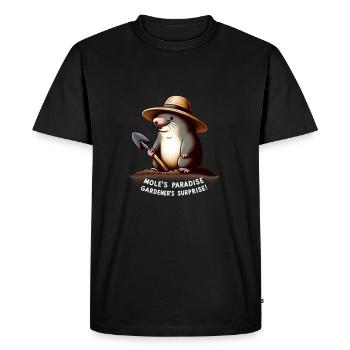 Comic Mole as Gardener - Men's Premium Organic T-Shirt - black - Front - Nico (187cm)