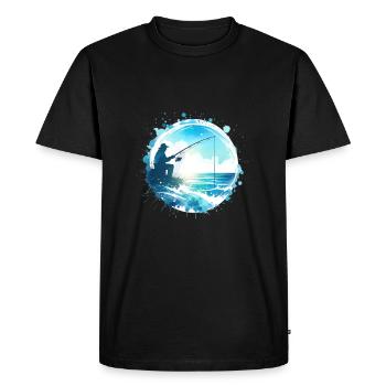 Pêcheur à la ligne avec des poissons à canne à pêche à la mer - T-shirt Premium bio Homme - noir - Devant - Nico (187cm)