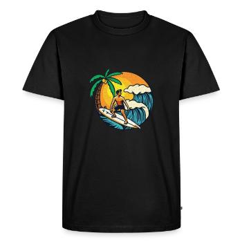 Un surfeur surfe sur une vague - T-shirt Premium bio Homme - noir - Devant - Nico (187cm)