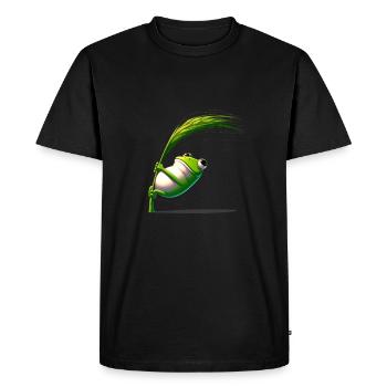 Grenouille de dessin animé Güner sur un brin d’herbe - T-shirt Premium bio Homme - noir - Devant - Nico (187cm)