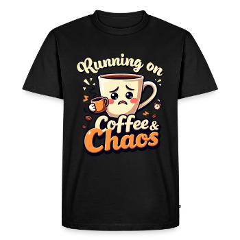 Fun "Running on Coffee & Chaos" theme - Men's Premium Organic T-Shirt - black - Front - Nico (187cm)