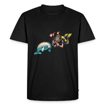 Diver meets dugong underwater - Men's Premium Organic T-Shirt - black - Front - Nico (187cm)