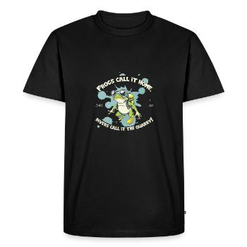 Grenouille plongeuse avec le dicton Maison rencontre étang de carrière - T-shirt Premium bio Homme - noir - Devant - Nico (187cm)