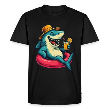 Summer Chill Shark with Drink - Men's Premium Organic T-Shirt - black - Front - Nico (187cm)