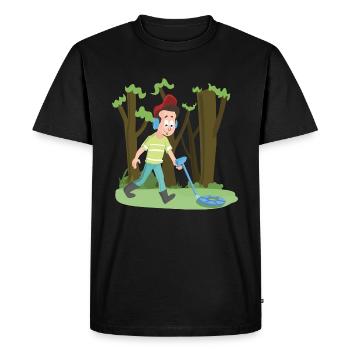 Chasseur de trésors avec détecteur de métaux navigue dans la forêt - T-shirt Premium bio Homme - noir - Devant - Nico (187cm)