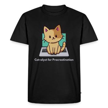 Cat-alyst for Procrastination - Männer Premium Bio T-Shirt - Schwarz - Vorne - Nico (187cm)