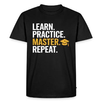 Apprendre Pratiquer Maîtriser Répéter - T-shirt Premium bio Homme - noir - Devant - Nico (187cm)