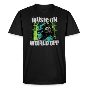 Musique allumée, monde éteint - T-shirt Premium bio Homme - noir - Devant - Nico (187cm)