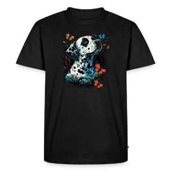 Dalmatiens et papillons - T-shirt Premium bio Homme - noir - Devant - Nico (187cm)