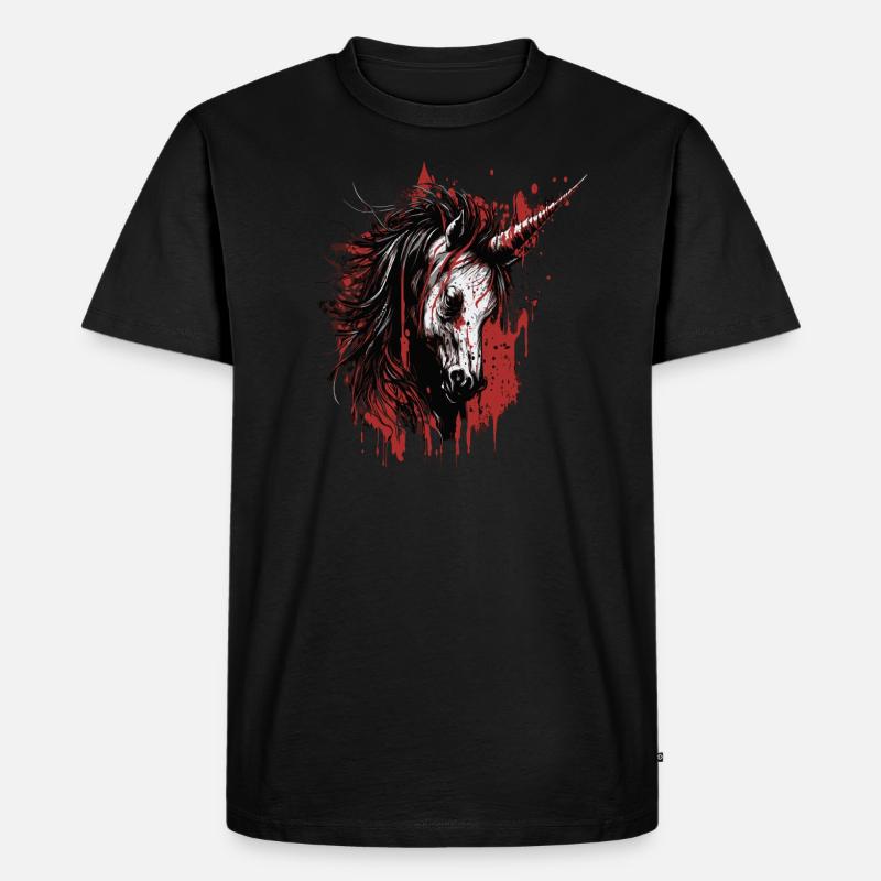 Gruseliges Einhorn - Männer Premium Bio T-Shirt - Schwarz