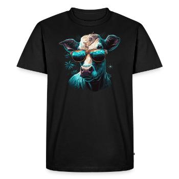 Une vache portant des lunettes de soleil - T-shirt Premium bio Homme - noir - Devant - Nico (187cm)