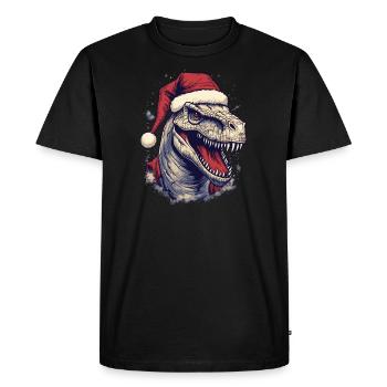 T-Rex avec chapeau de Père Noël - T-shirt Premium bio Homme - noir - Devant - Nico (187cm)
