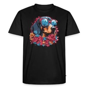 Flower dachshund - Men's Premium Organic T-Shirt - black - Front - Nico (187cm)