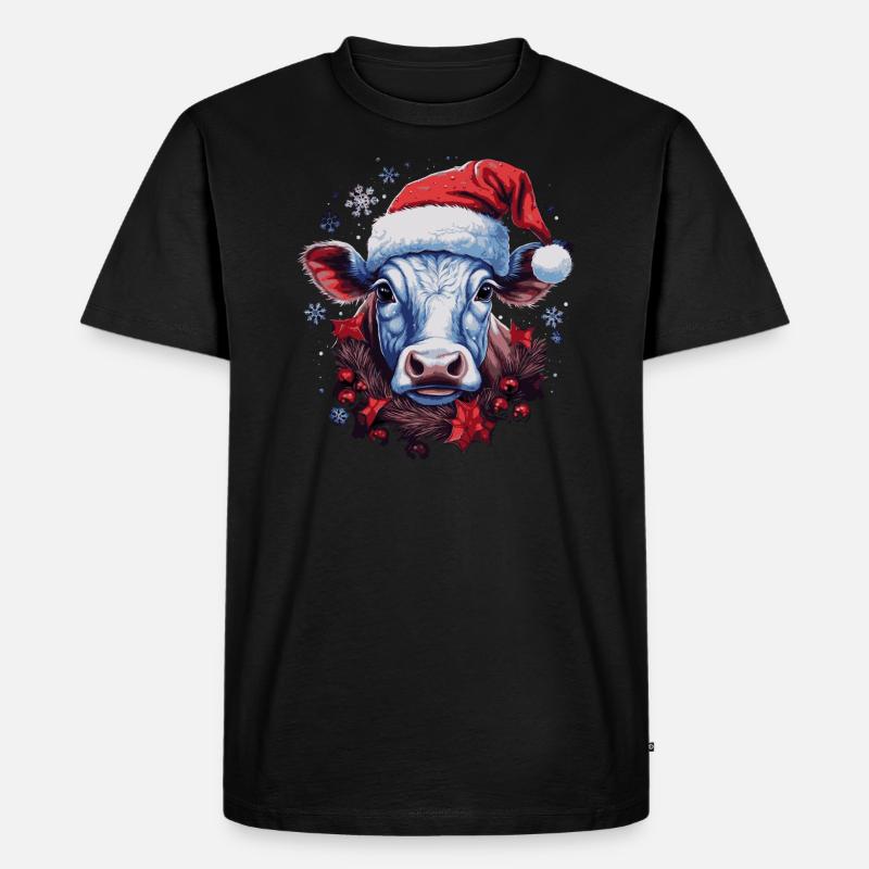 Weihnachtskuh - Männer Premium Bio T-Shirt - Schwarz