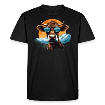 Une vache en lunettes de soleil en montagne - T-shirt Premium bio Homme - noir - Devant - Nico (187cm)