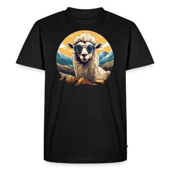 A sheep with sunglasses in the mountains - Men's Premium Organic T-Shirt - black - Front - Nico (187cm)