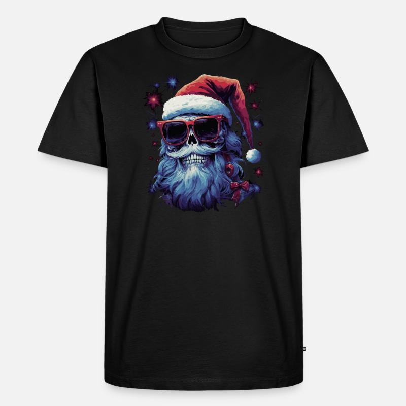 Schädel mit Weihnachtsmütze - Männer Premium Bio T-Shirt - Schwarz