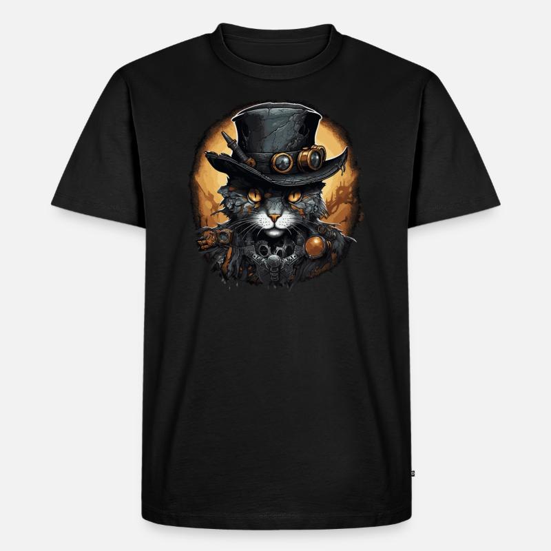 Steampunk Katze - Männer Premium Bio T-Shirt - Schwarz